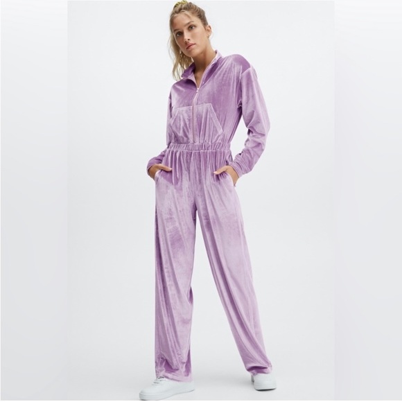 Fabletics Pants - NWT Purple Fabletics Velour Zip Up Wide Leg Onesie